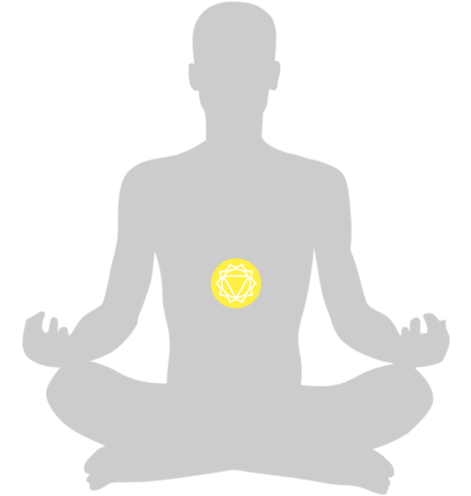Gelbes Solarplexus-Chakra-Symbol für Energiearbeit, Heilung und Gleichgewicht auf grauem Hintergrund.