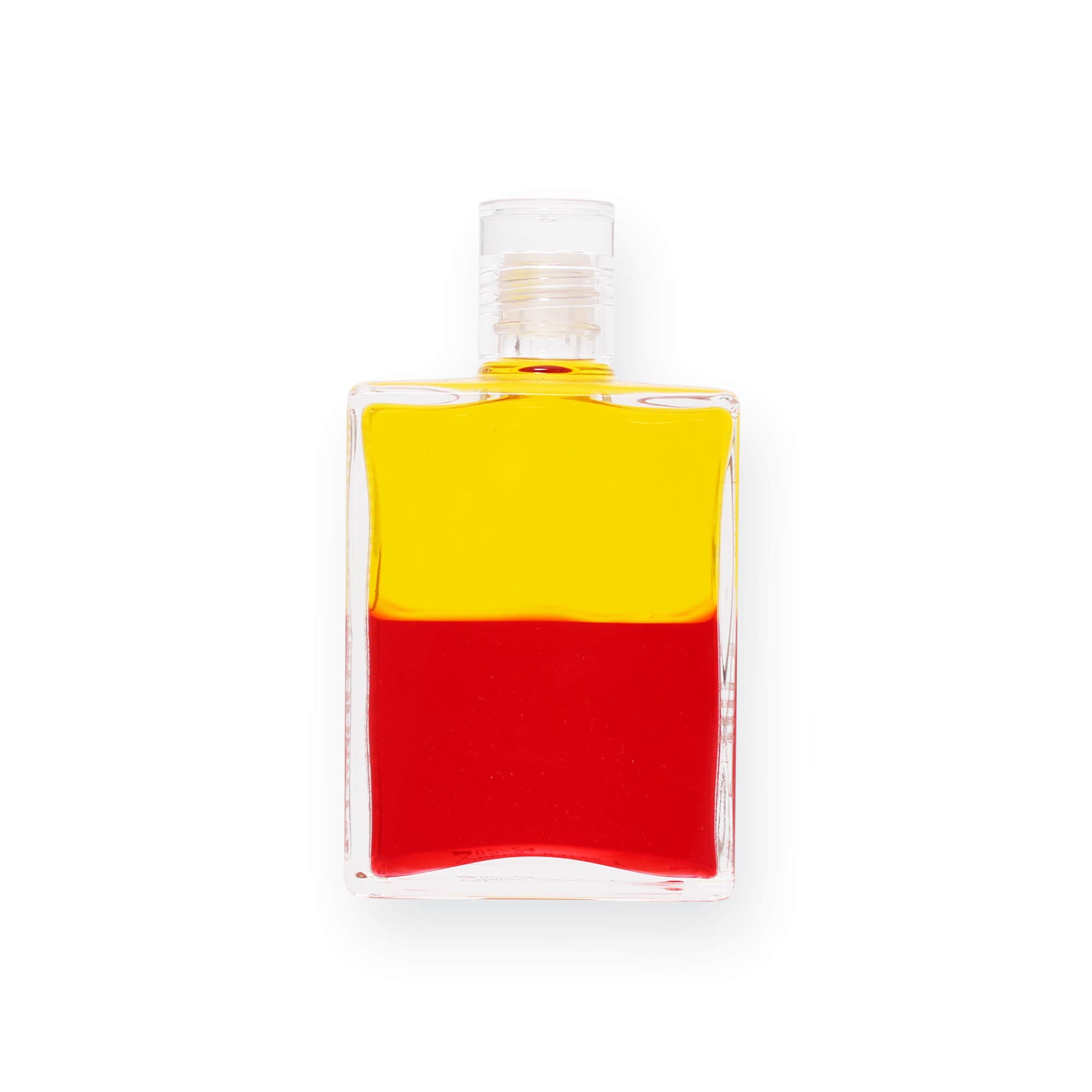 Gelb-rotes Fläschchen für Energiearbeit, symbolisiert Balance und Harmonie in spirituellen Prozessen.