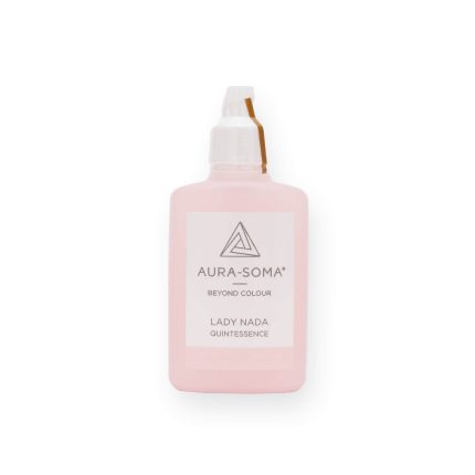Flasche mit Aura-Soma-Essenz zur Unterstützung der Energiearbeit mit sanftem Rosa für spirituelles Gleichgewicht.