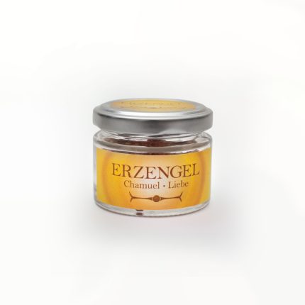 Glas mit Erzengel Chamuel Pulver für Energiearbeit und Liebe. Fördert positive Schwingungen durch Energiearbeit.