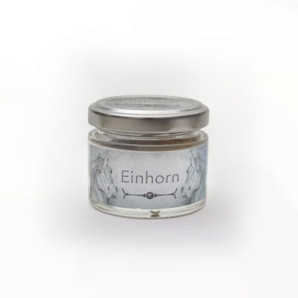 Glas mit Einhorn-Label für Energiearbeit, verleiht Harmonie und Balance bei spirituellen Praktiken.