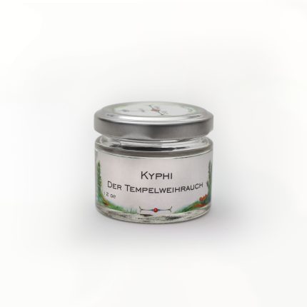 Glasbeh&auml;lter mit Kyphi-Tempelweihrauch f&uuml;r entspannende Energiearbeit und spirituelle Rituale.