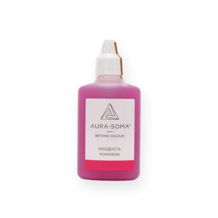 Magenta Aura-Soma-Flasche für Energiearbeit, fördert Balance und spirituelle Harmonie.