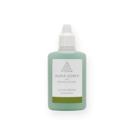 Olivegrüner Aura-Soma Pomander für Energiearbeit und Wohlbefinden, fördert Balance und harmonische Schwingungen.