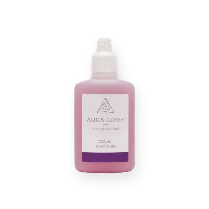 Violettes Aura-Soma Pomander-Fläschchen für Energiearbeit und Wohlbefinden, betont Harmonie und innere Balance.