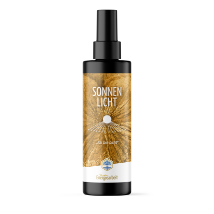 Flasche mit Sonnenlicht-Aufkleber für Energiearbeit. Ideal zur Unterstützung innerer Balance und positiver Energien.