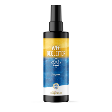 Wegbegleiter Spray für Energiearbeit, Blau-Gelb Flasche, unterstützt spirituelles Wachstum und Wohlbefinden.