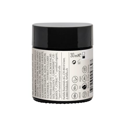 Schwarzes Glasbehälter mit Zutatenliste, ideal für Energiearbeit; enthält natürliche ätherische Öle. 30 ml, vegan.