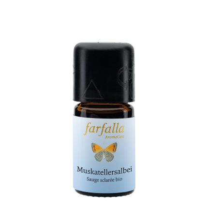 Bio-Muskatellersalbeiöl für Energiearbeit und Aromatherapie in einer braunen Glasflasche mit schwarzem Deckel.