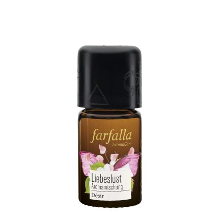 Braunes Fläschchen mit Liebeslust-Aromaöl für sinnliche Energiearbeit und harmonische Raumatmosphäre.